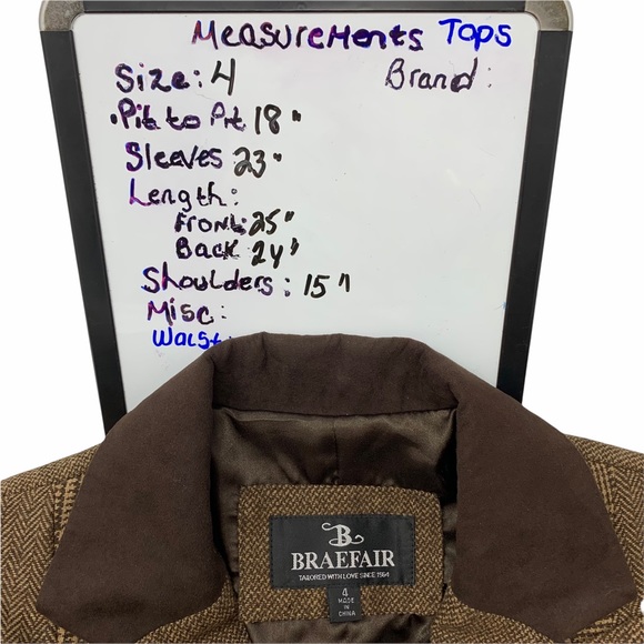 Braefair Tweed Wool Blend Equestrian Riding Button Blazer Brown Jacket Size 4 - Picture 12 of 16
